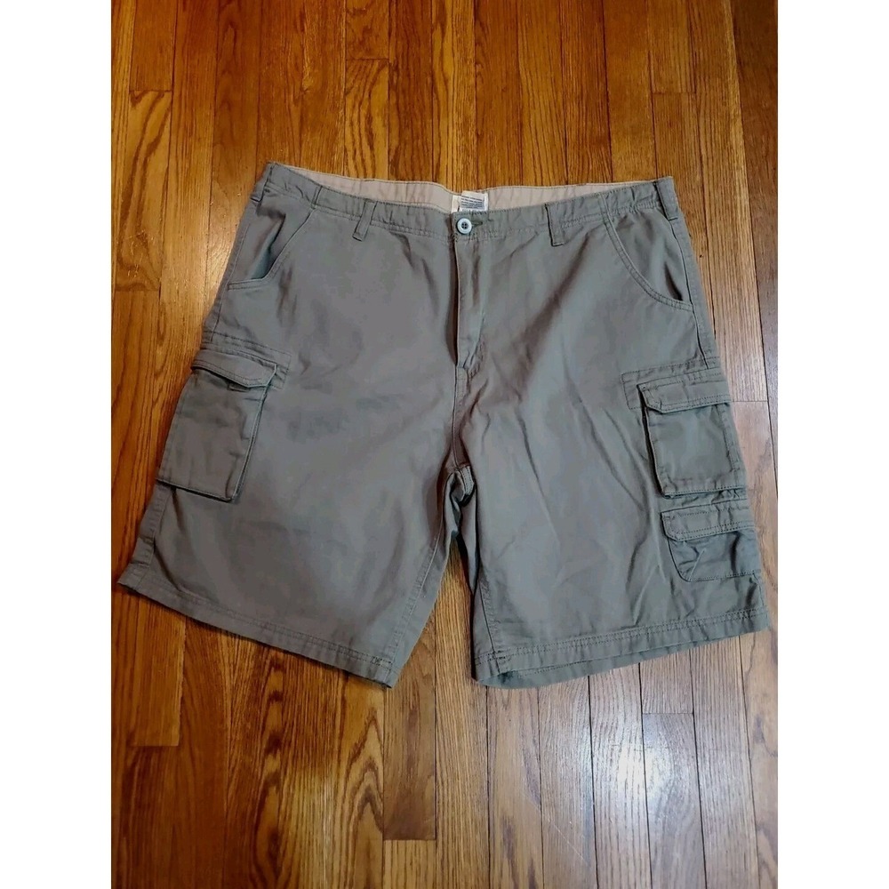 Old Mill Mens Taupe Gray green Duck Canvas Carpenter Cargo Shorts 42 100% Cotton
